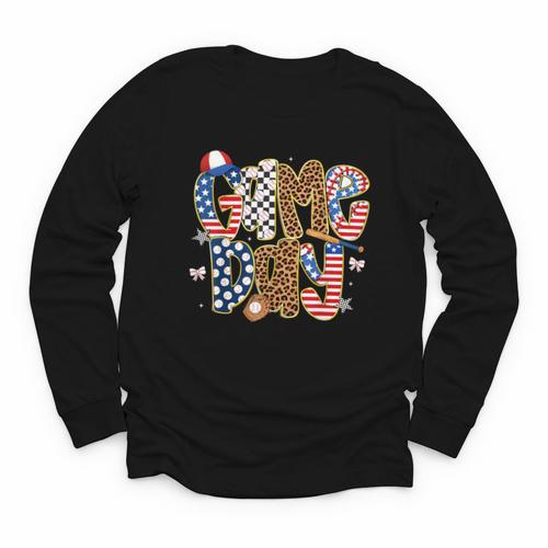 Checkered Leopard Game Day Baseball Men Women Kids Youth Long Sleeve Tee - Sportilla