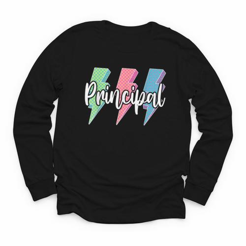 Checkered Principal Lightning Bolt Back To School Youth Long Sleeve Tee - Savourry