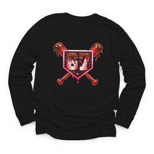 Chocolate 67 Drip Baseball Valentine Love Sports Youth Long Sleeve Tee - Sportilla
