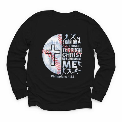 Christian Baseball Men Boy Player Team Religious Philippians Youth Long Sleeve Tee - Sportilla