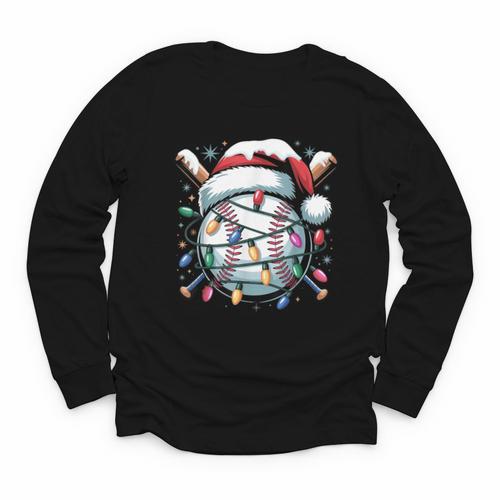 Christmas Baseball Boy Youth Kid Men Santa Hat Xmas Baseball Youth Long Sleeve Tee - Sportilla
