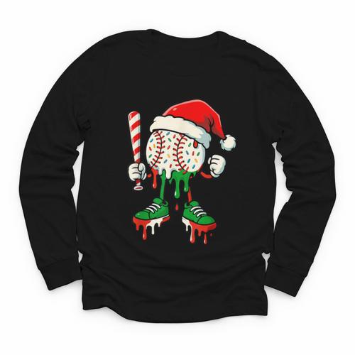 Christmas Baseball Drip For Boys Ice Cream Drip Baseball Youth Long Sleeve Tee - Sportilla