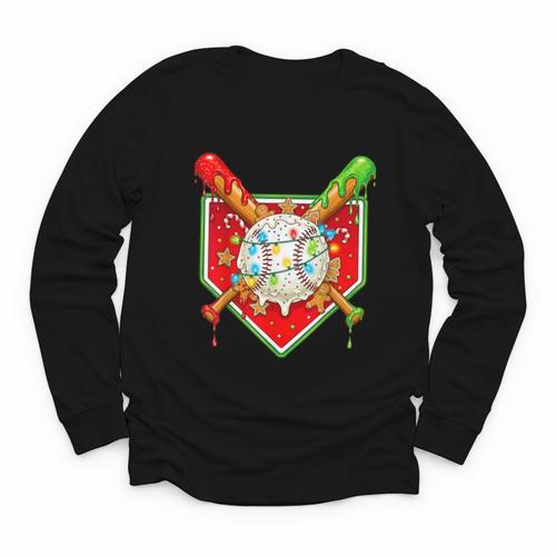 Christmas Baseball Ice Cream Drip Men Women Kids Youth Long Sleeve Tee - Sportilla