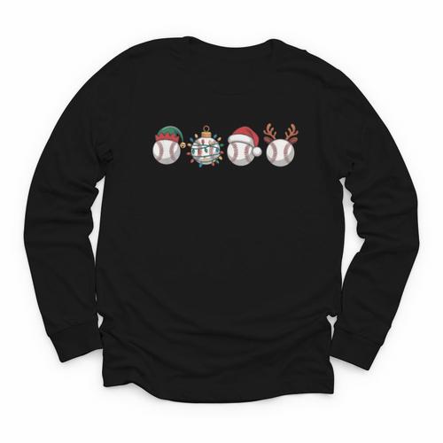 Christmas Baseball Player X-Mas Balls Youth Long Sleeve Tee - Sportilla