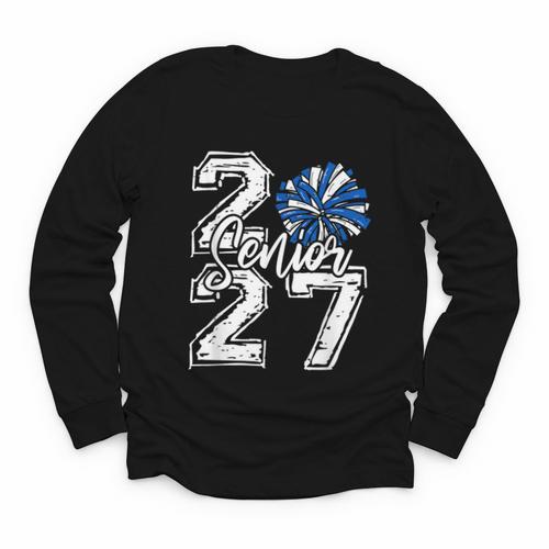 Class Of 2027 Cheer Blue Senior 2027 Back To School Youth Long Sleeve Tee - Savourry