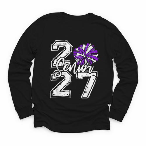 Class Of 2027 Cheer Purple Senior 2027 Back To School Youth Long Sleeve Tee - Savourry