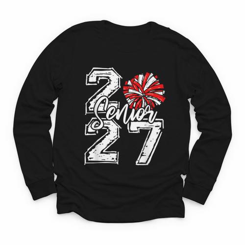 Class Of 2027 Cheer Red Senior 2027 Back To School Youth Long Sleeve Tee - Savourry