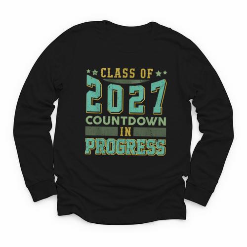 Class Of 2027 Countdown In Progress Fun Back To School Retro Youth Long Sleeve Tee - Savourry