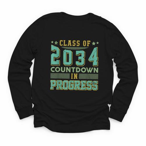 Class Of 2034 Countdown In Progress Fun Back To School Retro Youth Long Sleeve Tee - Savourry