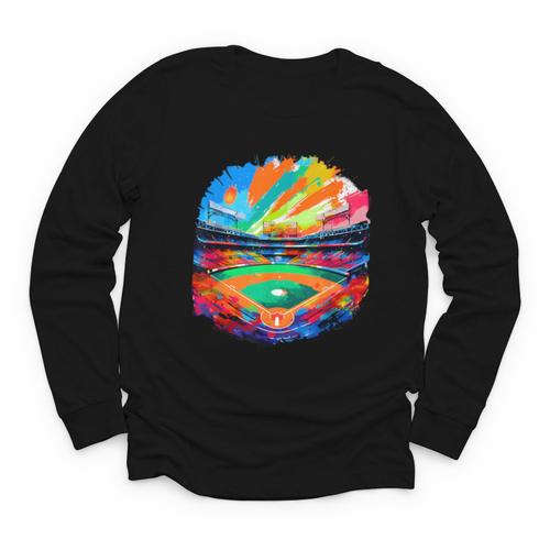 Colorful Baseball Field Home Run Baseball Player Fans Youth Long Sleeve Tee - Sportilla