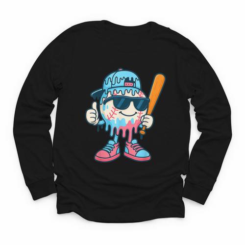 Cool Ice Cream Drip Baseball Drip For Boys Sports Kids Youth Long Sleeve Tee - Sportilla