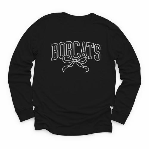 Coquette Bow Bobcats Back To School Team Spirit Youth Long Sleeve Tee - Savourry