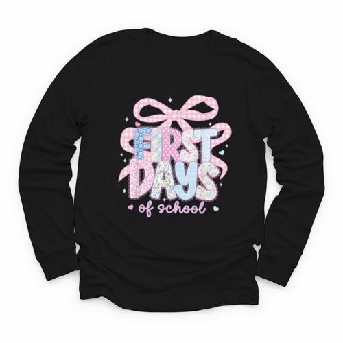 Coquette Bow Happy First Day Of School Back To School Retro Youth Long Sleeve Tee - Savourry