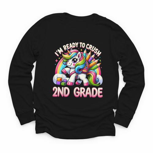 Crush 2nd Grade Girls Back To School Unicorn First Day Cute Youth Long Sleeve Tee - Savourry