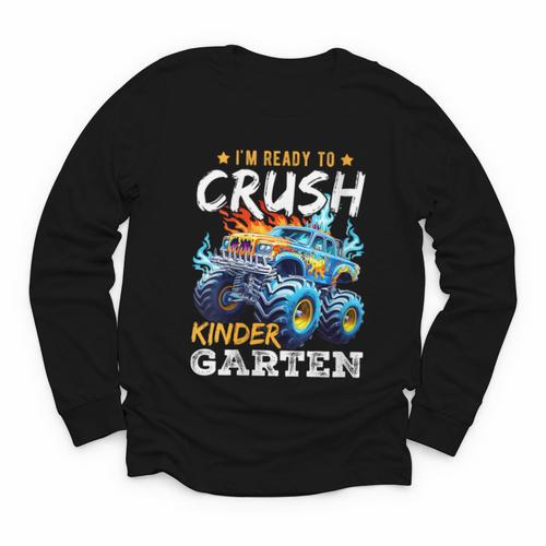 Crush Kindergarten Monster Truck Back To School Boys Youth Long Sleeve Tee - Savourry