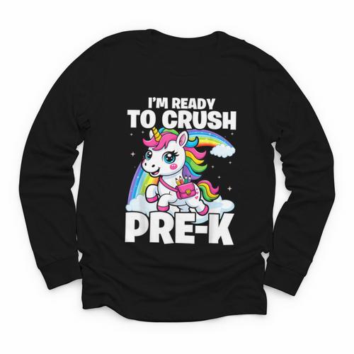 Crush Pre-K Girls Back To School Unicorn First Day Preschool Youth Long Sleeve Tee - Savourry