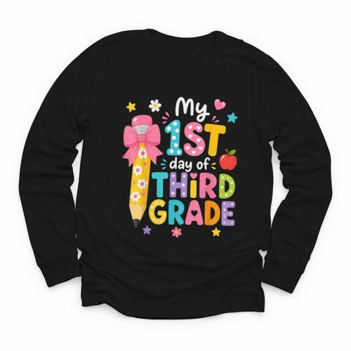 Cute My 1st Day Of Third Grade Pencil Back To School Girls Youth Long Sleeve Tee - Savourry