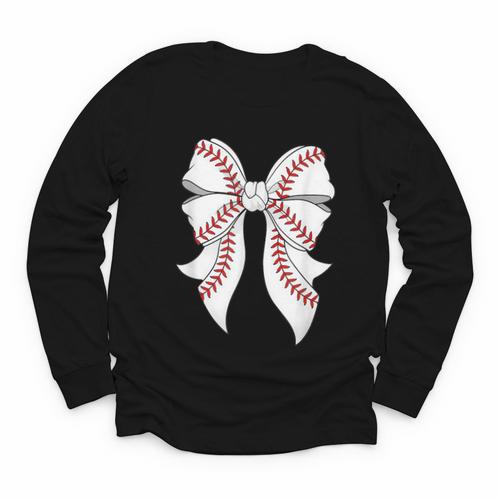 Cute Baseball Coquette Bow For Women Girls Baseball Mama Mom Youth Long Sleeve Tee - Sportilla