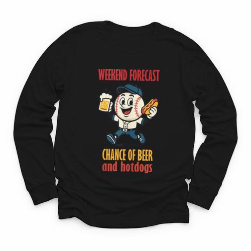 Cute Baseball Fan Weekend Forecast Change Of Beer And Hotdog Youth Long Sleeve Tee - Sportilla