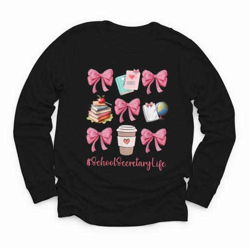 Cute Coquette Bows School Secretary Life Back To School Youth Long Sleeve Tee - Savourry