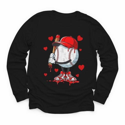 Cute Dripping Baseball Lover Valentines Day Boys Kids Youth Long Sleeve Tee - Sportilla