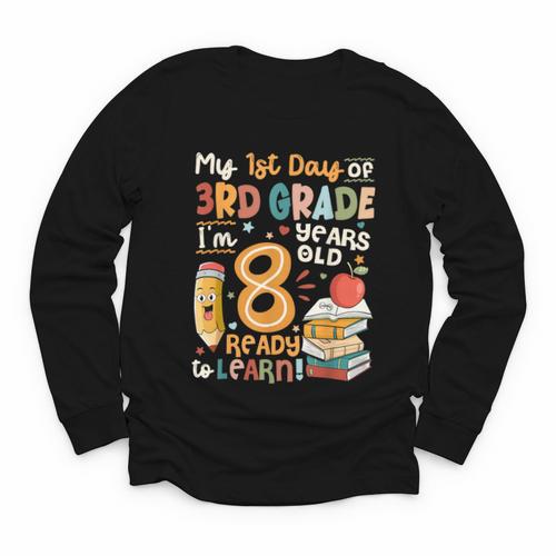 Cute My First Day Of 3rd Grade Back To School Boys Girls Youth Long Sleeve Tee - Savourry