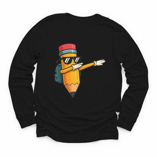 Dabbing Pencil Dancing Back To School First Day Student Boys Youth Long Sleeve Tee - Savourry