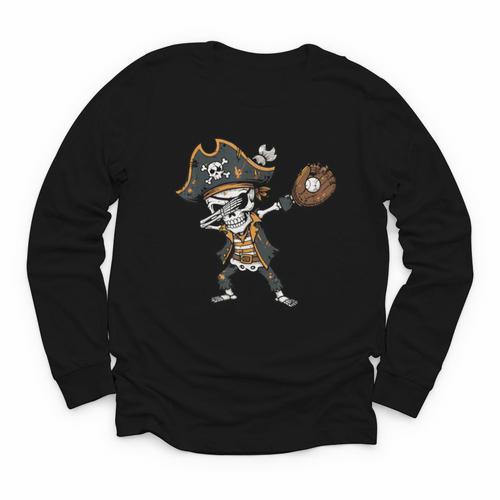 Dabbing Pirate Skeleton Baseball Dab Costume Boys Kids Men Youth Long Sleeve Tee - Sportilla