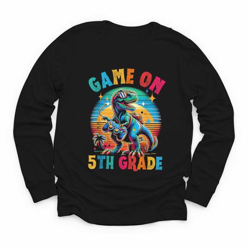 Dinosaur Video Games Back To School 5th Grade Boys Gamer Youth Long Sleeve Tee - Savourry