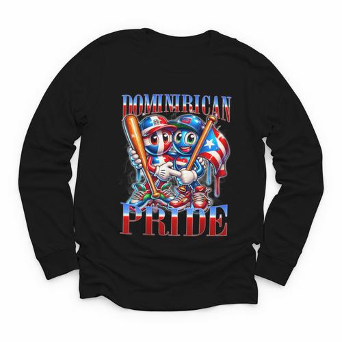Dominican Puerto Rican Pride Baseball Flag Unity Youth Long Sleeve Tee - Sportilla