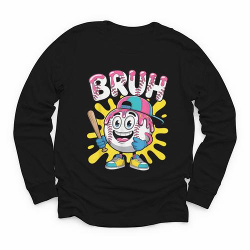 Drip Baseball Boy Youth Kid Ice Cream Dripping Baseball Bruh Youth Long Sleeve Tee - Sportilla