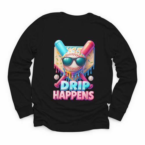 Drip Happens Baseball Ice Cream Bat And Ball With Sunglasses Youth Long Sleeve Tee - Sportilla