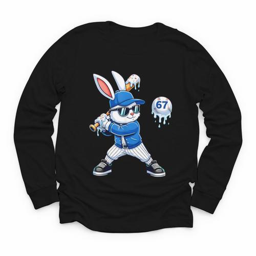 Dripping Drip Baseball Rabbit Bunny Easter Men Boy Kid Youth Long Sleeve Tee - Sportilla