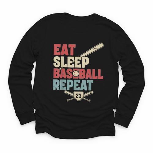 Eat Sleep Baseball Repeat Bat Ball Player Fan Youth Long Sleeve Tee - Sportilla