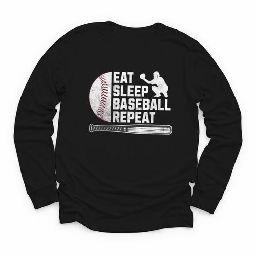 Eat Sleep Baseball Repeat Baseball Player Men Boys Youth Long Sleeve Tee - Sportilla