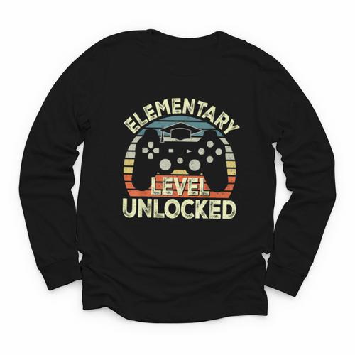 Elementary Level Unlocked Video Game Back To School Boys Youth Long Sleeve Tee - Savourry