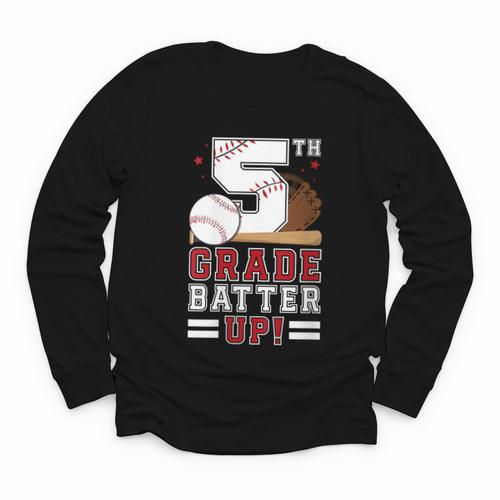 Fifth Grade Batter Up Baseball First Day Back To School Youth Long Sleeve Tee - Savourry