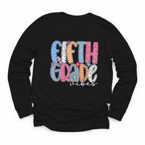 Fifth Grade Vibes 5th Grade Team Retro Back To School Youth Long Sleeve Tee - Savourry