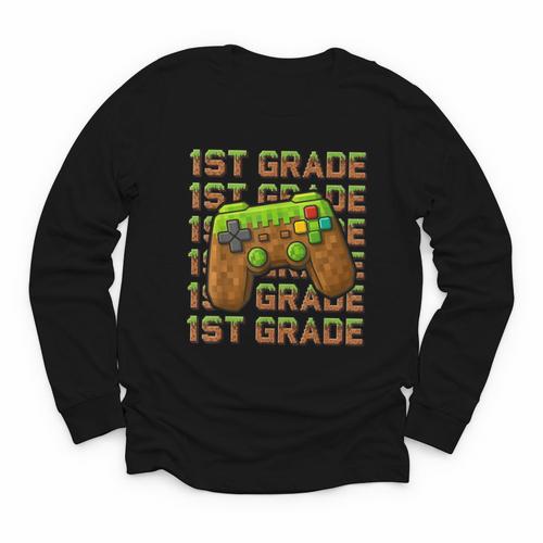 First Day Of 1st Grade Level Begins Back To School Girl Boy Youth Long Sleeve Tee - Savourry