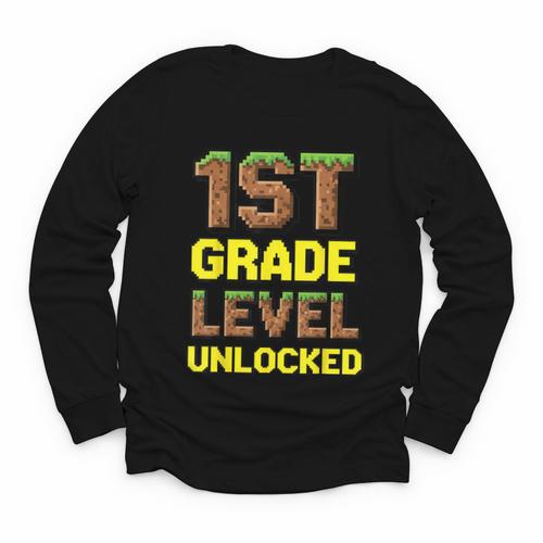 First Day Of 1st Grade Level Unlocked Back To School For Boy Youth Long Sleeve Tee - Savourry