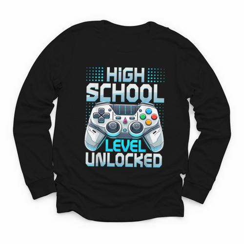 First Day Of High School Level Unlocked Back To School Gamer Youth Long Sleeve Tee - Savourry