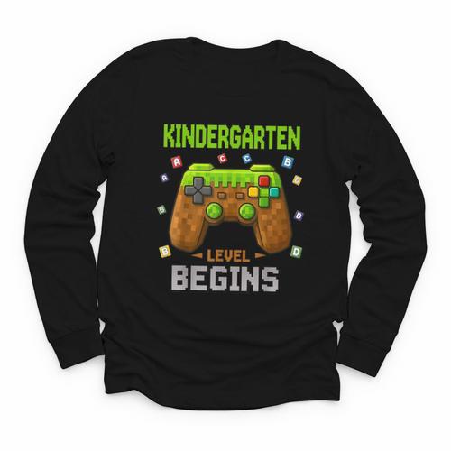First Day Of Kindergarten Level Begins Back To School Youth Long Sleeve Tee - Savourry