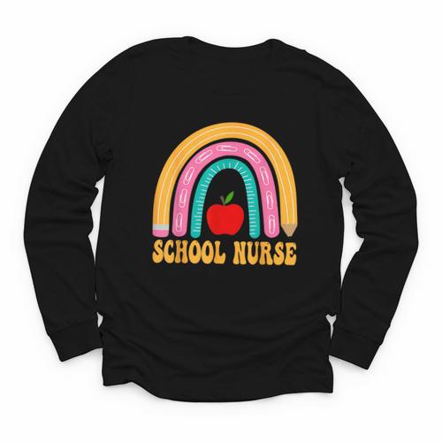 First Day Of School Nurse Back To School Rainbow Pencil Youth Long Sleeve Tee - Savourry
