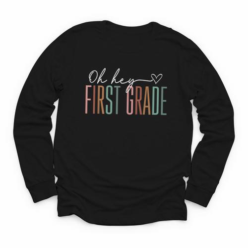 First Grade Oh Hey Retro Back To School 1st Grade Youth Long Sleeve Tee - Savourry