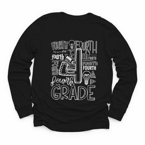 Fourth 4th Grade Typography Back To School Youth Long Sleeve Tee - Savourry