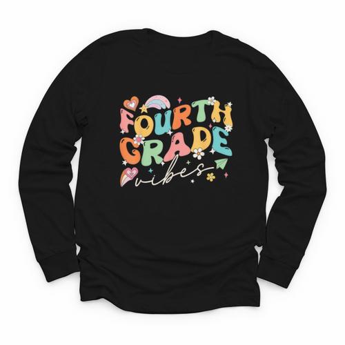 Fourth Grade Vibes 4th Grade Team Groovy Back To School Youth Long Sleeve Tee - Savourry