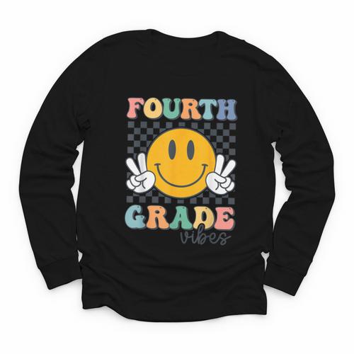 Fourth Grade Vibes Retro Smile Back To School 4th Grade Team Youth Long Sleeve Tee - Savourry