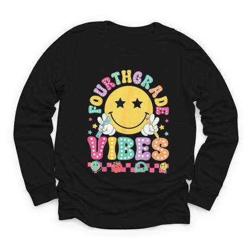 Fourth Grade Vibes Smile Face Back To School Boys Girls Kids Youth Long Sleeve Tee - Savourry