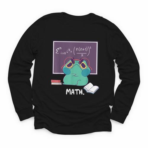 Frog Hates Math Kawaii Science Back To School Kids Youth Long Sleeve Tee - Savourry