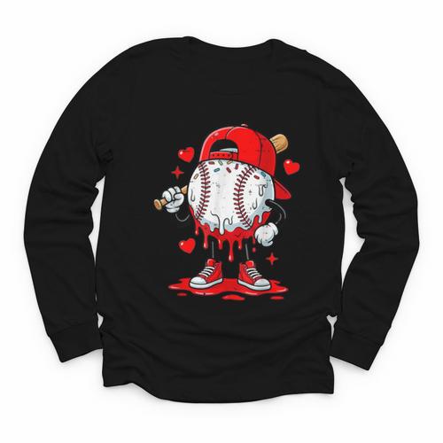 Game Day Baseball Drip Valentine Hearts Sport Lover Youth Long Sleeve Tee - Sportilla